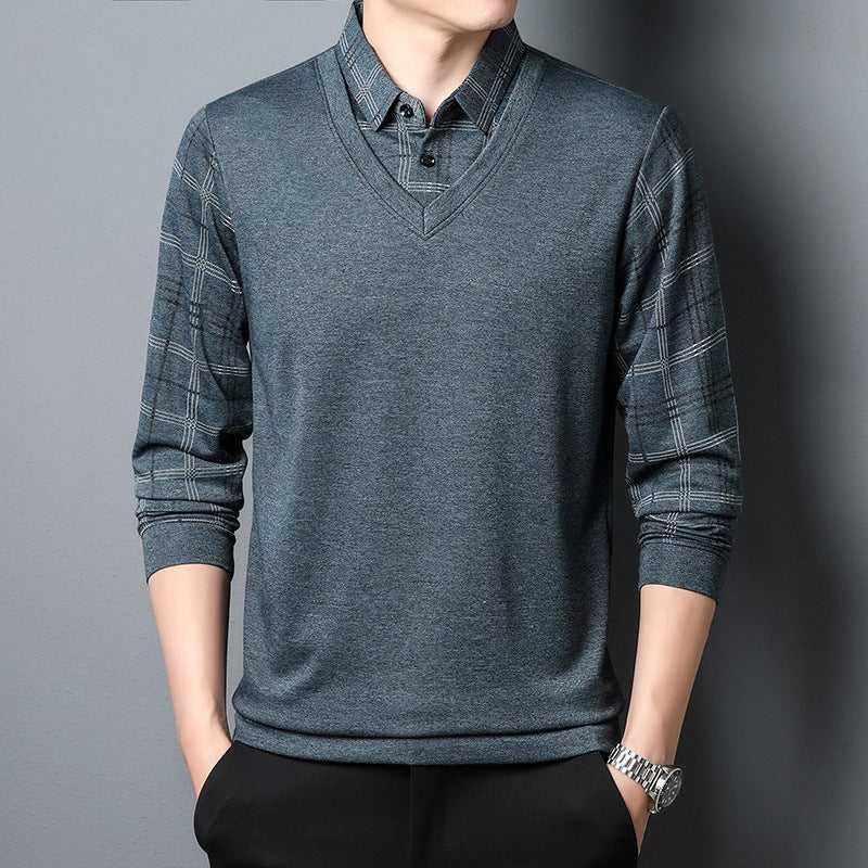 ComfortLayer Men’s Plaid Two-in-One Long-Sleeve T-Shirt – Classic Style for the Modern Gentleman Travel Essentials Shop Travel Happy Travel Happy