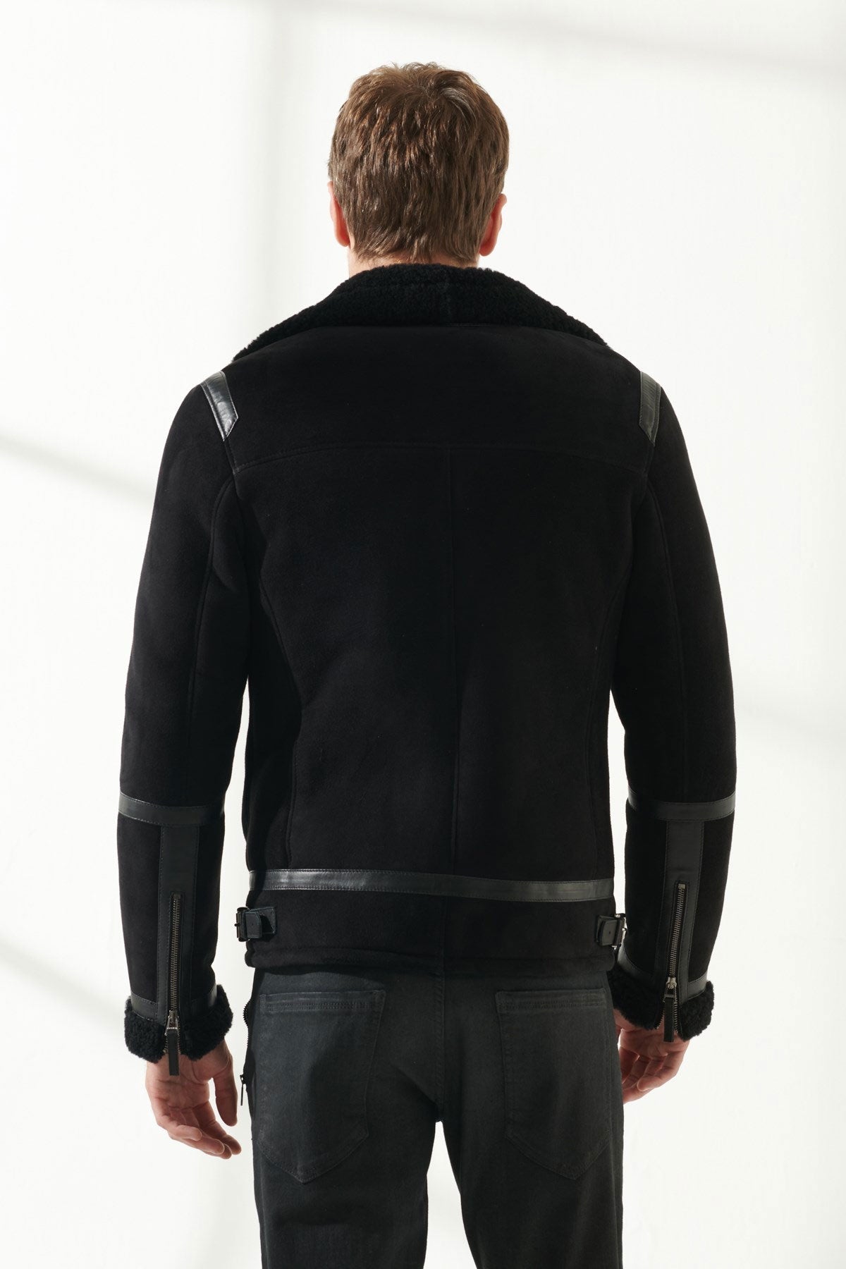 Martin Jackets Men's Black Leather Shearling Aviator Jacket
