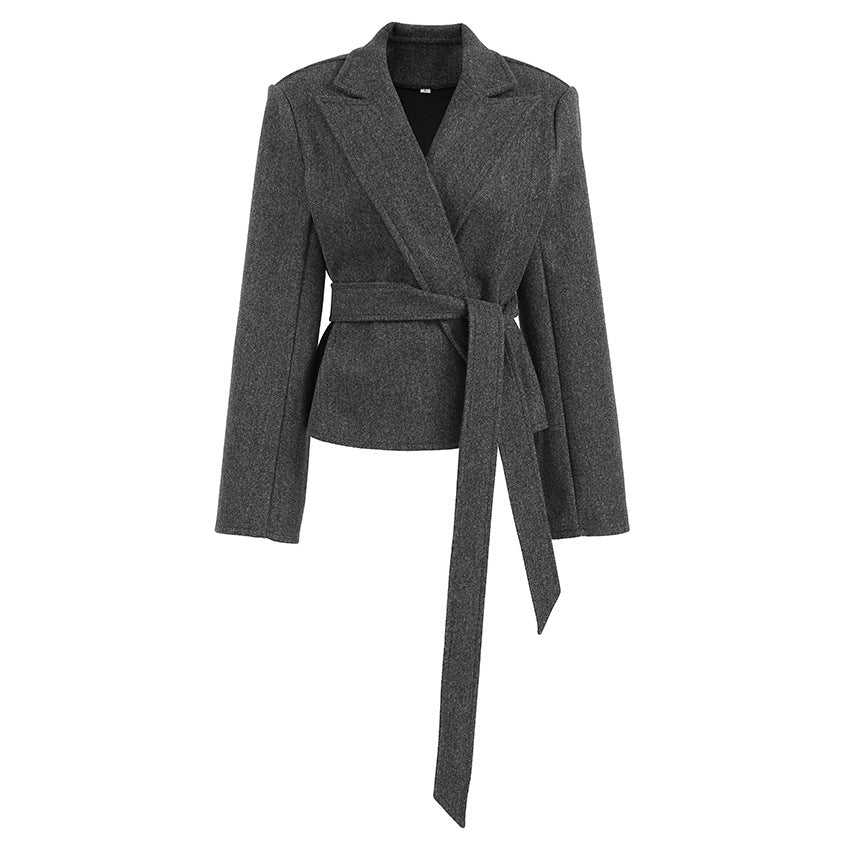 Women's Belted Relaxed-Fit Blazer in Dark Gray