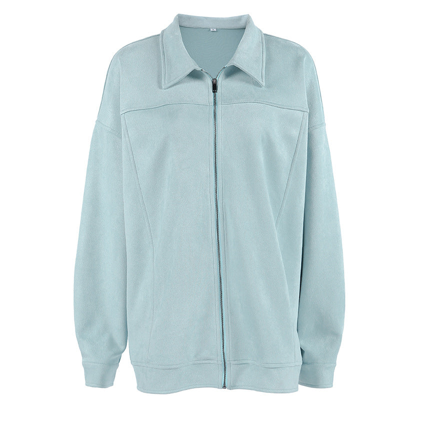 Women's Royal Blue Suede-Look Zip-Front Jacket