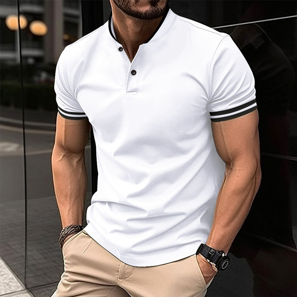 Men's Slim Fit Sports Button Pocket Short-Sleeved Shirt
