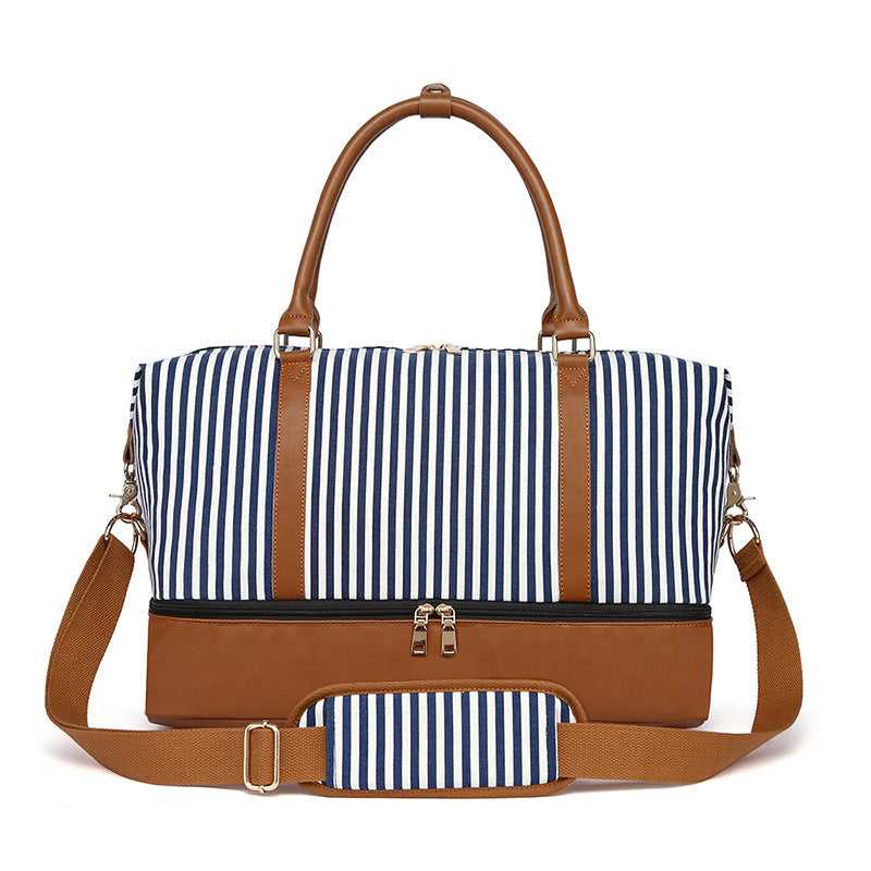 Women's Hand Striped Canvas Duffle Bag Luggage Travel Essentials Shop Travel Happy Travel Happy