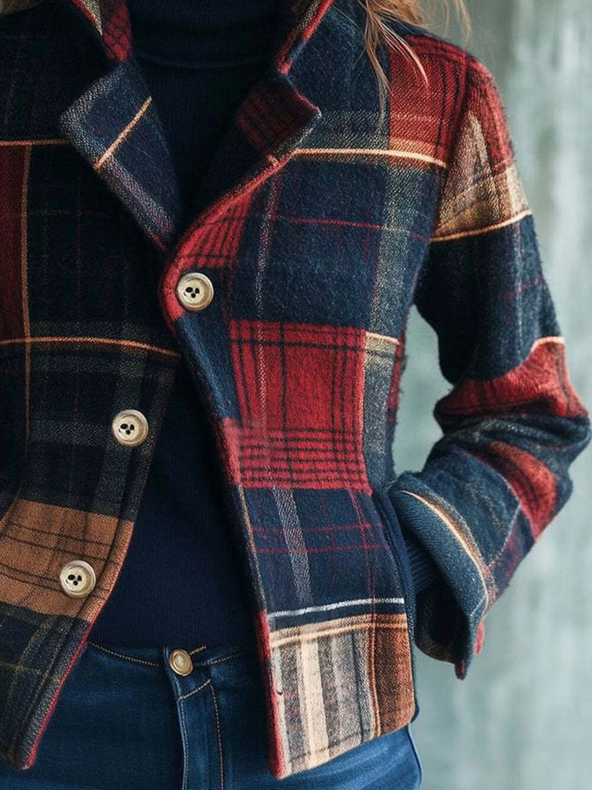 Women's Unlined Plaid Button-Up Blazer