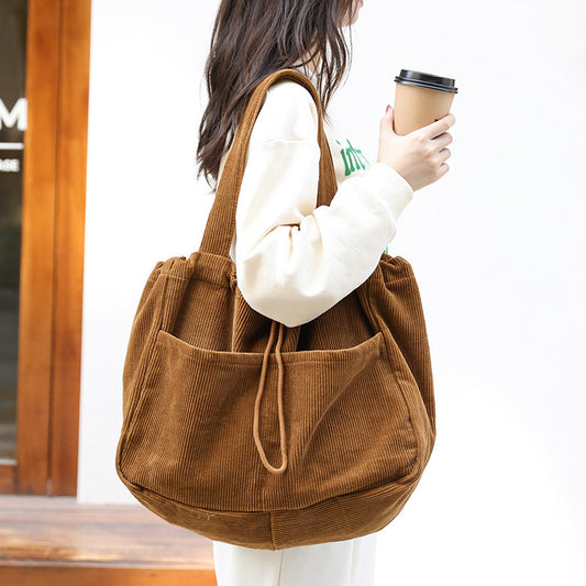 Luggage Ins Corduroy Shoulder Bags - Drawstring Multi-Pocket Handbag Travel Happy Luggage Deals