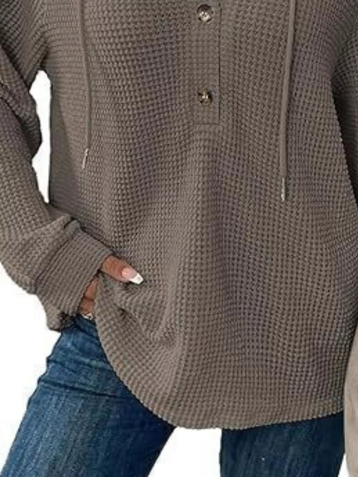 Women's Waffle Knit Button-Detail Hoodie