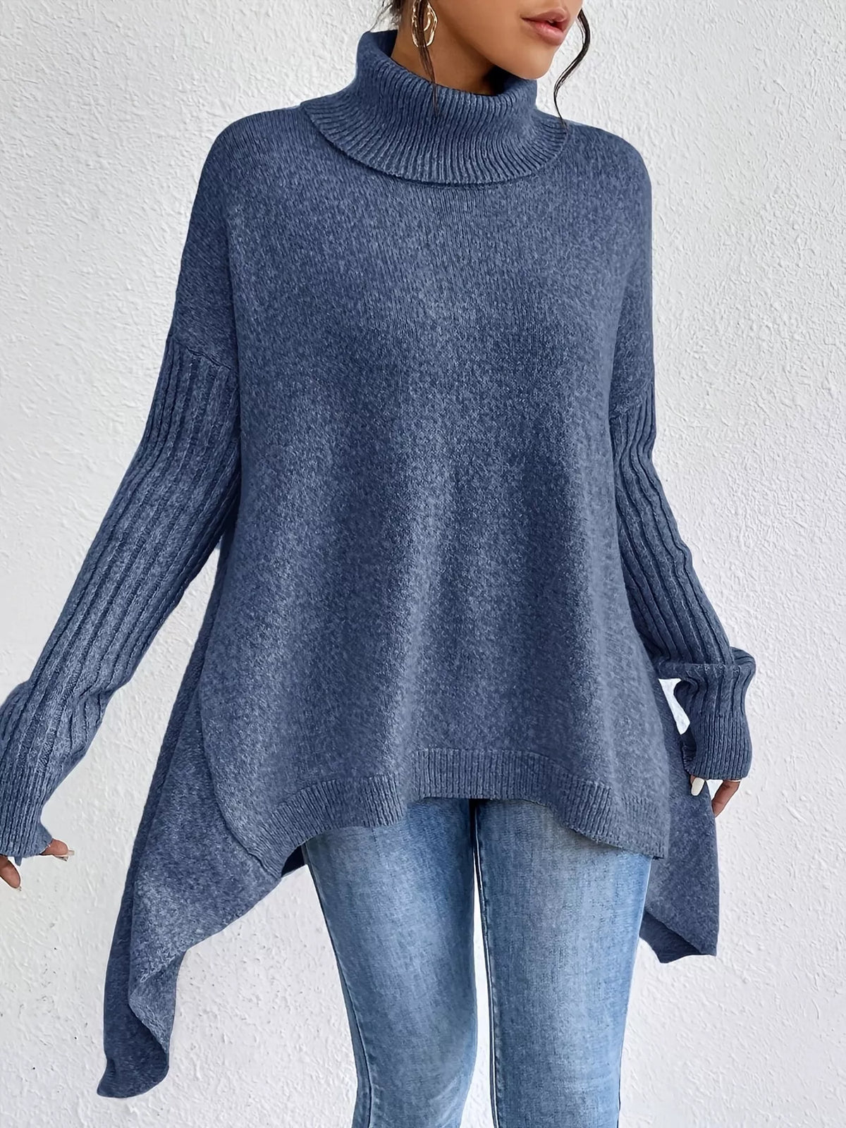 Women's High-Low Turtleneck Sweater