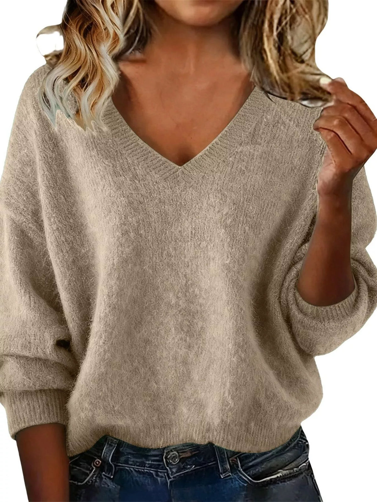 Women's V-Neck Dropped-Shoulder Sweater