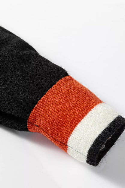 Women's V-Neck Varsity Sweater with Striped Trim