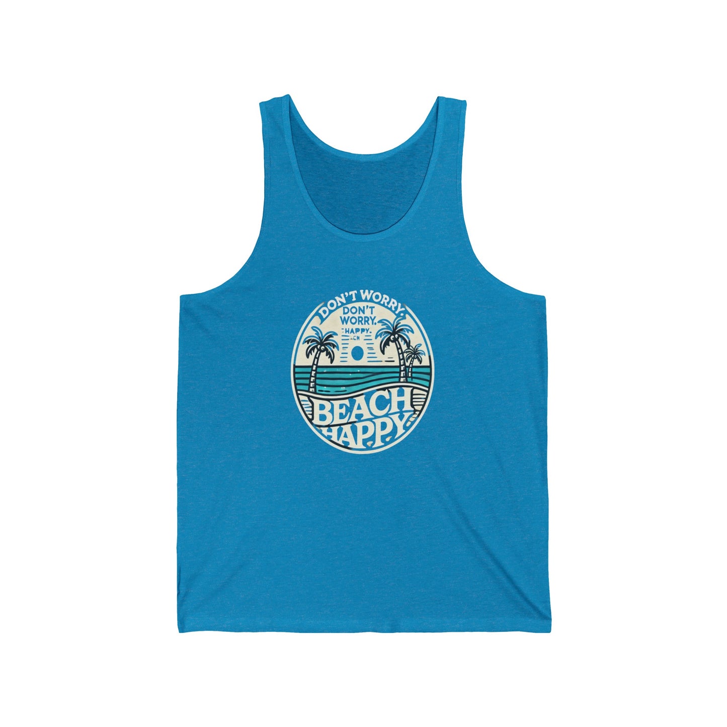 Unisex “Don’t Worry. Beach Happy” Jersey Tank