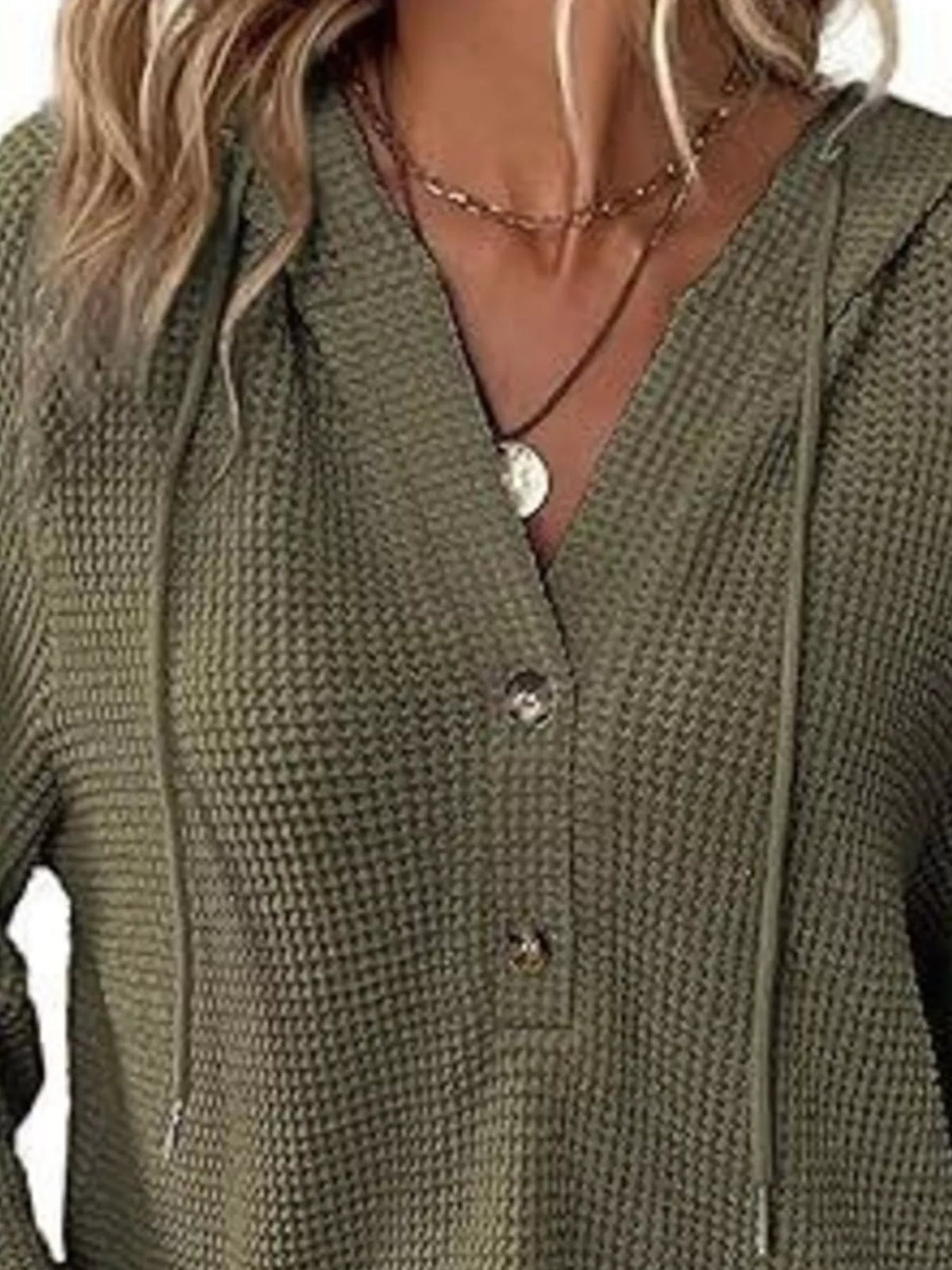 Women's Waffle Knit Button-Detail Hoodie
