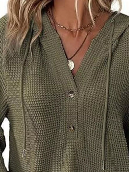 Women's Waffle Knit Button-Detail Hoodie