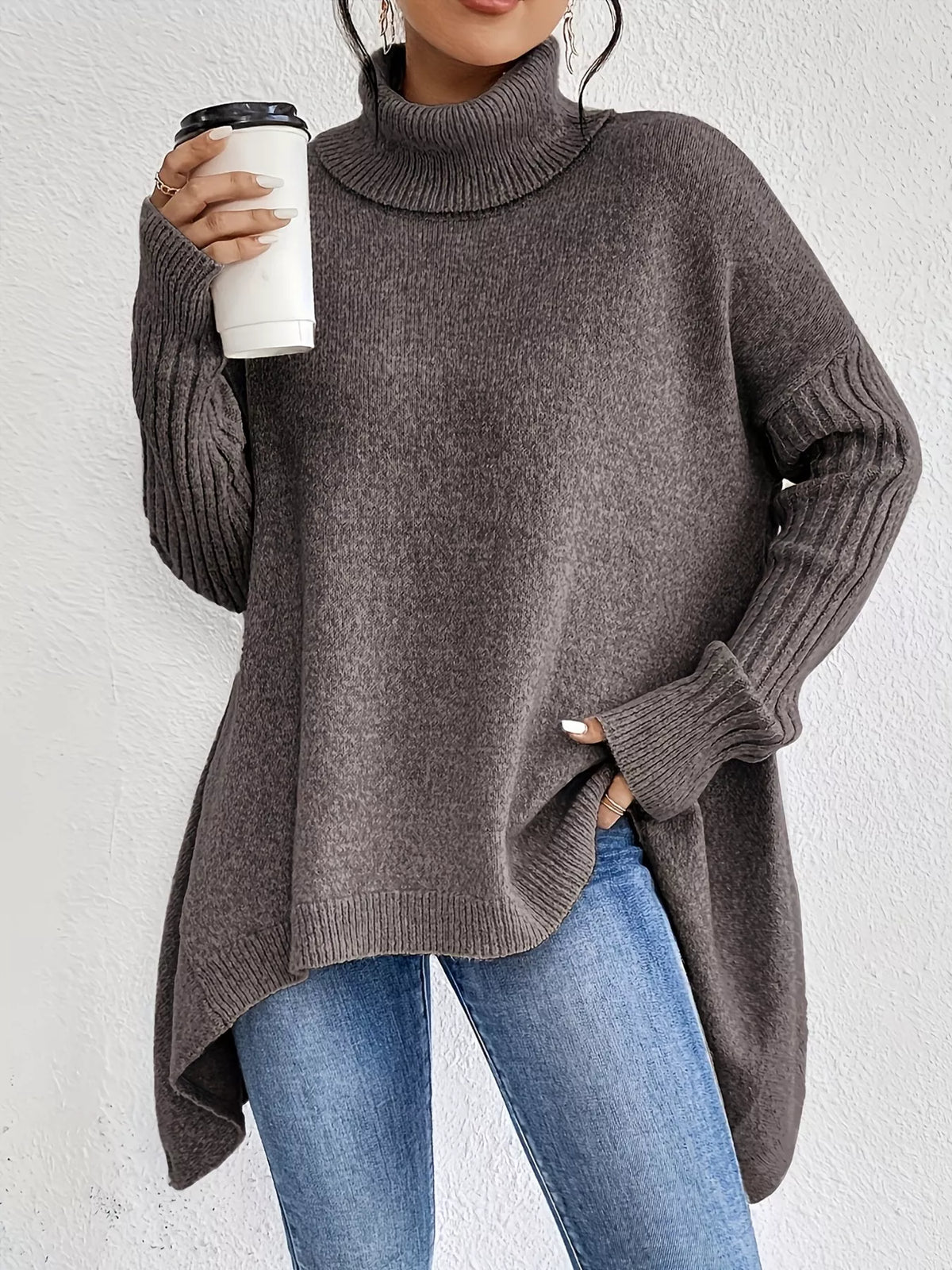 Women's High-Low Turtleneck Sweater