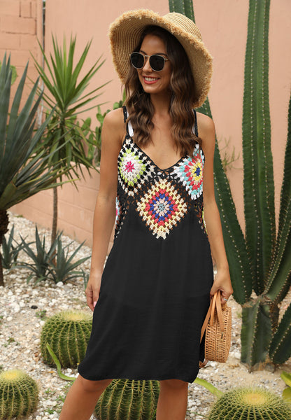 Vestido de tirantes de crochet estilo boho