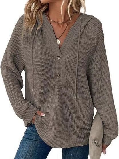 Women's Waffle Knit Button-Detail Hoodie