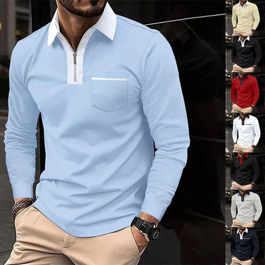 2024 Autumn Mens Long Sleeve Zipper Polo Shirts Casual Lapel Collar Zip Up Henley Shirts Cotton Sports Golf Tennis T-Shirts With Pockets Travel Essentials Shop Travel Happy Travel Happy 