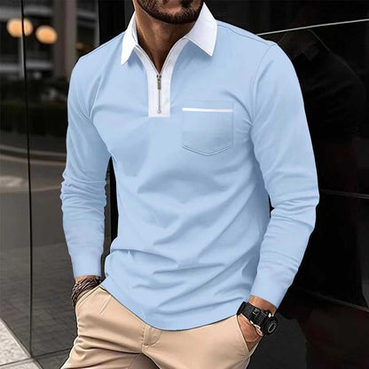 2024 Autumn Mens Long Sleeve Zipper Polo Shirts Casual Lapel Collar Zip Up Henley Shirts Cotton Sports Golf Tennis T-Shirts With Pockets Travel Essentials Shop Travel Happy Travel Happy 