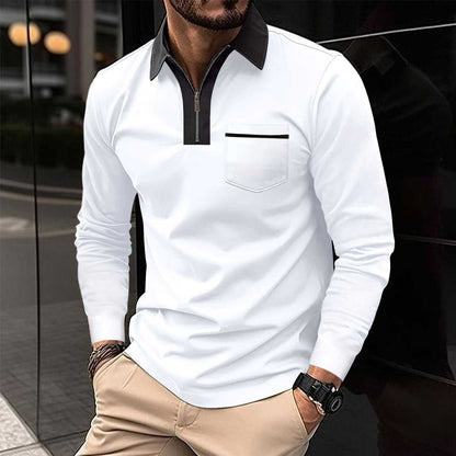 2024 Autumn Mens Long Sleeve Zipper Polo Shirts Casual Lapel Collar Zip Up Henley Shirts Cotton Sports Golf Tennis T-Shirts With Pockets Travel Essentials Shop Travel Happy Travel Happy 