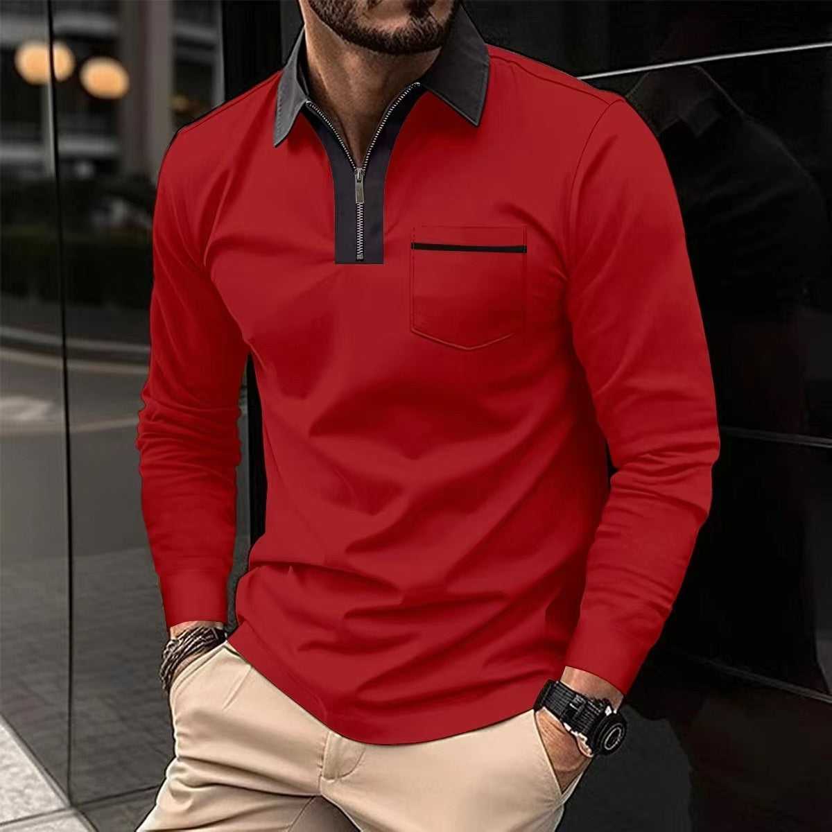 2024 Autumn Mens Long Sleeve Zipper Polo Shirts Casual Lapel Collar Zip Up Henley Shirts Cotton Sports Golf Tennis T-Shirts With Pockets Travel Essentials Shop Travel Happy Travel Happy 