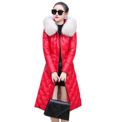 Arctic Luxe Hooded Leather Down Jacket – Elegance Meets Warmth