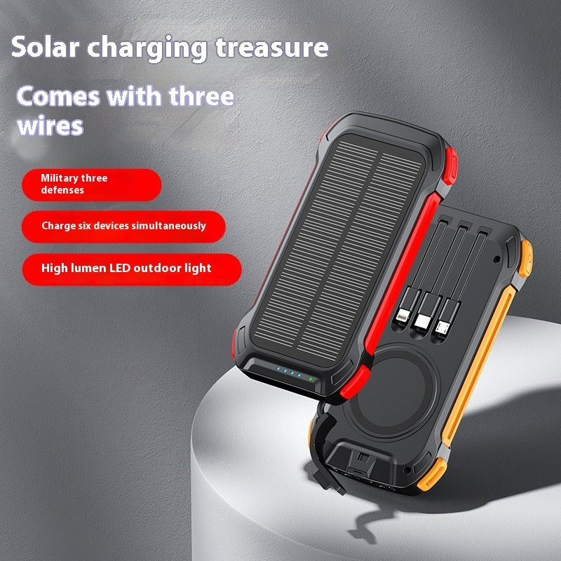 SolarFlex Wireless Charging Power Bank – Built-In Cable & Solar Energy