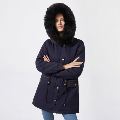 UrbanChic Women’s Fur Collar Workwear Parka – European Style Cotton Coat