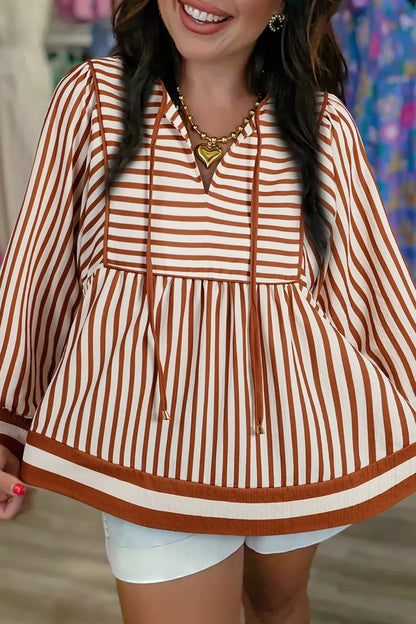 Women's Striped Long-Sleeve Babydoll Blouse