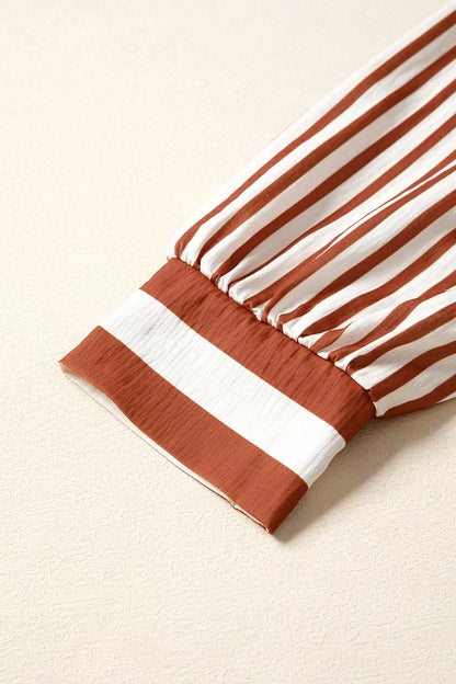 Women's Striped Long-Sleeve Babydoll Blouse