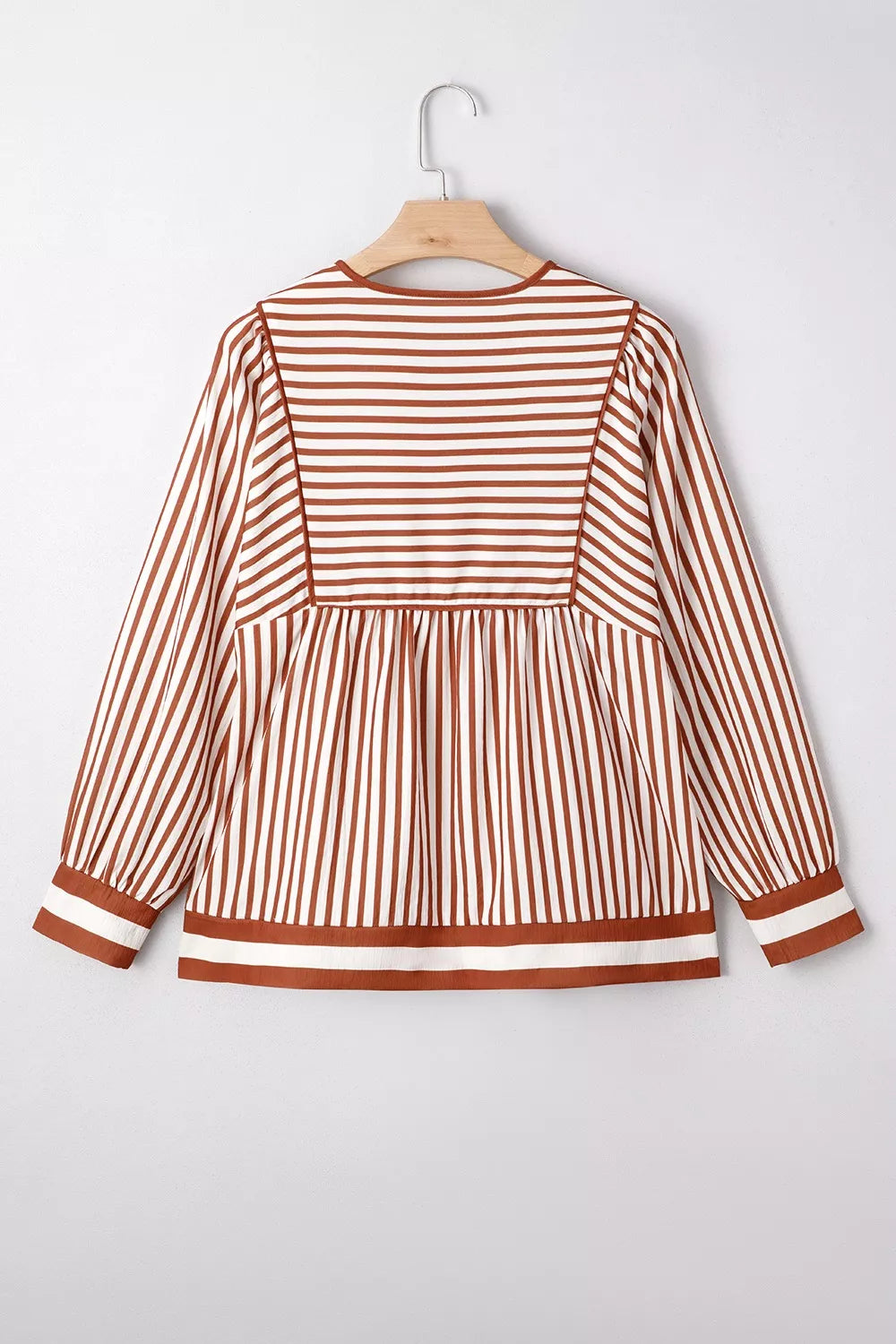 Women's Striped Long-Sleeve Babydoll Blouse