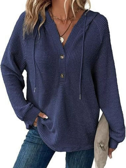 Women's Waffle Knit Button-Detail Hoodie