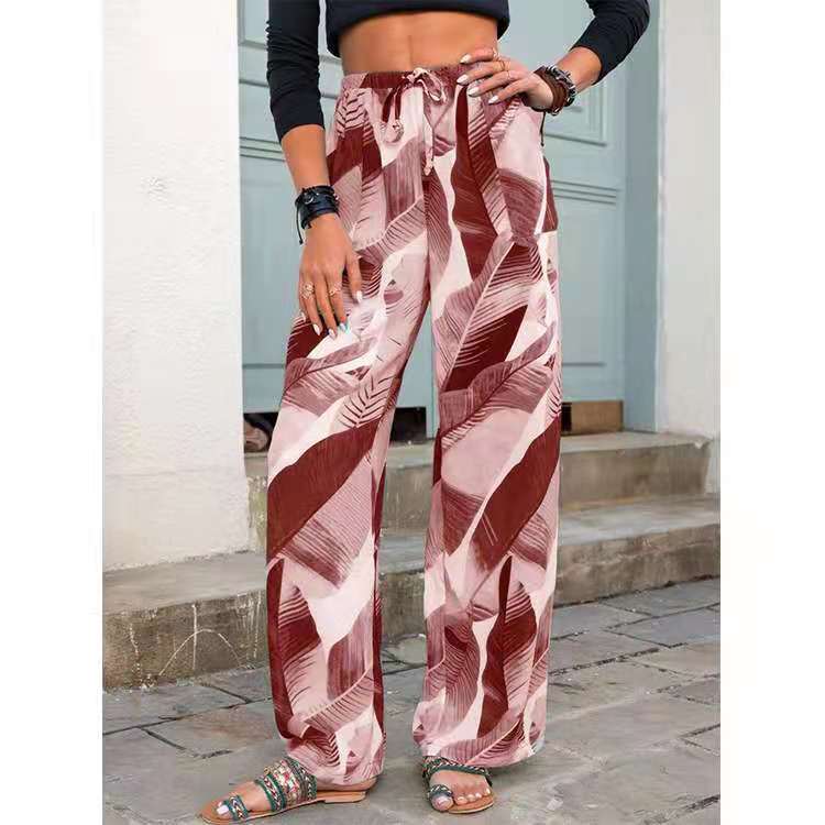 Women’s Drawstring Casual Loose Wide Leg Straight Trousers