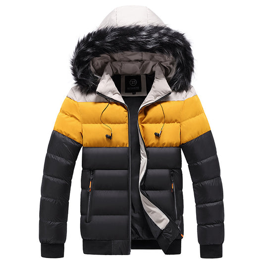 FusionStyle Splicing Hooded Down Jacket – Bold Fashion Meets Everyday Warmth Travel Happy Coats & Jackets