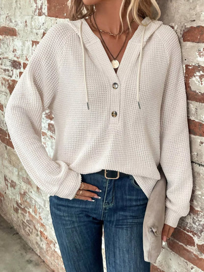 Women's Waffle Knit Button-Detail Hoodie