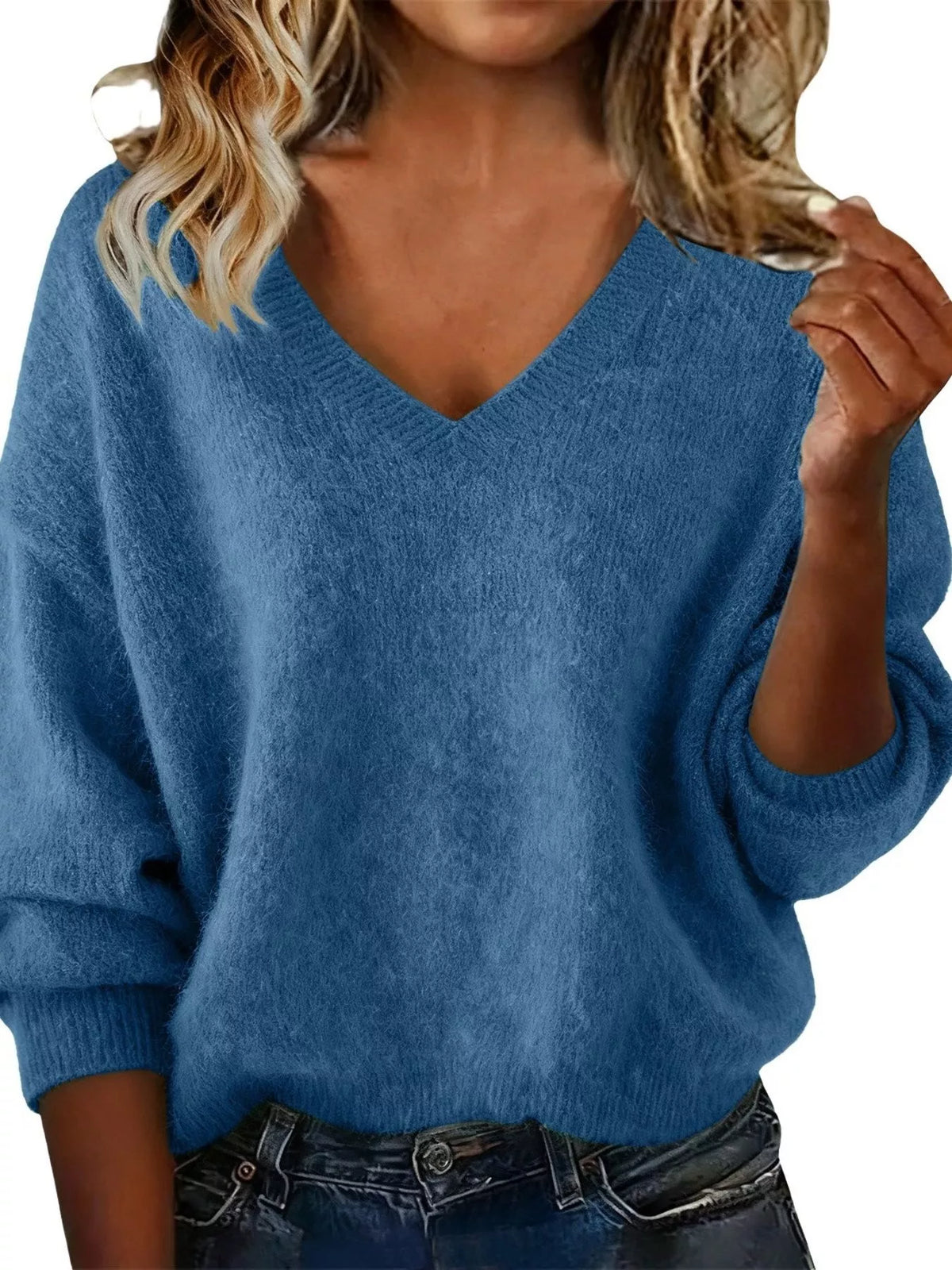 Women's V-Neck Dropped-Shoulder Sweater