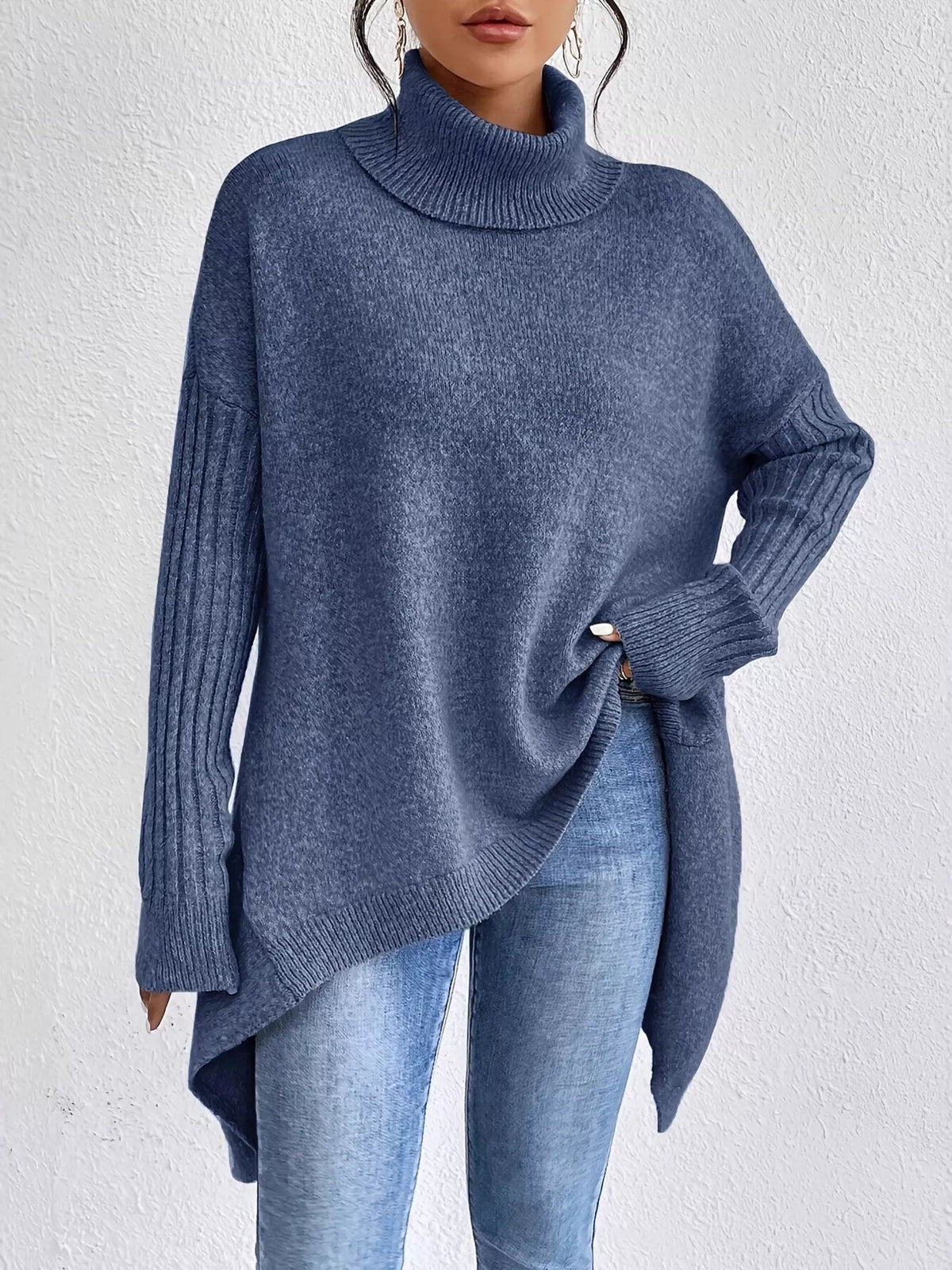 Women's High-Low Turtleneck Sweater