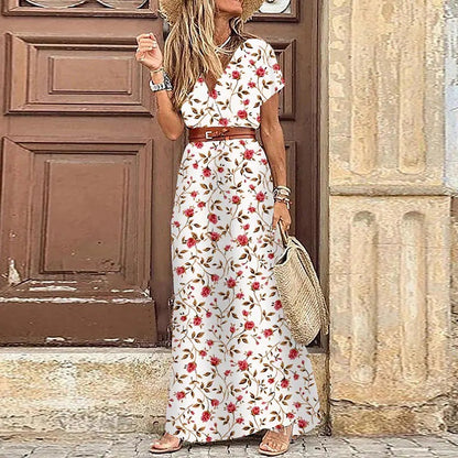 Vestido bohemio de flores con escote en V y estilo moderno