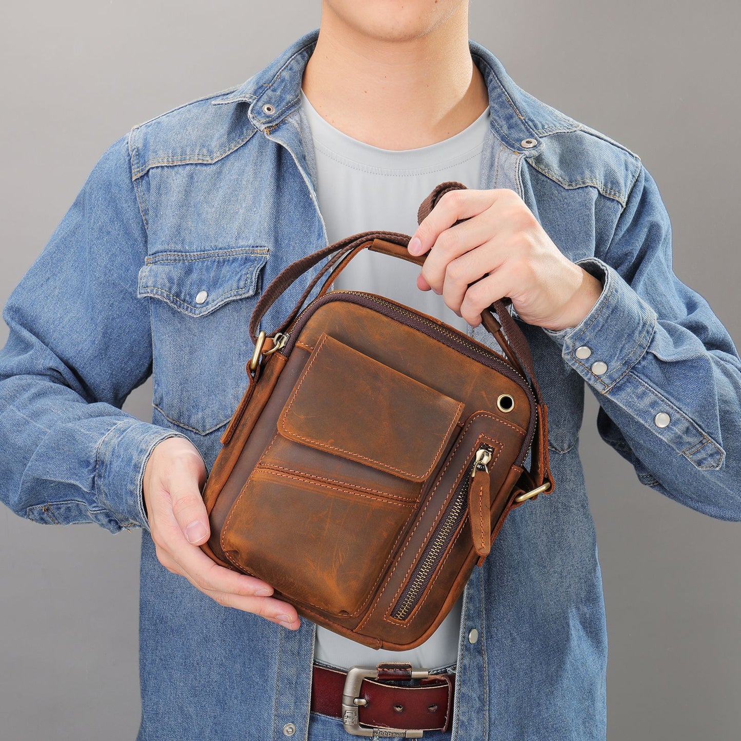 Men’s Business Minimalist Leather Crossbody Bag