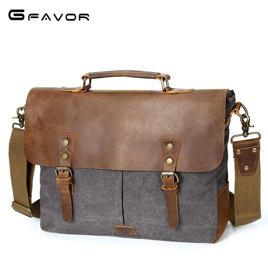 The Source Document Canvas & Crazy Horse Leather Satchel Travel Happy Luggage Deals