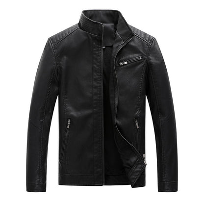 New Men's Leather Jackets Plus Velvet Solid Color