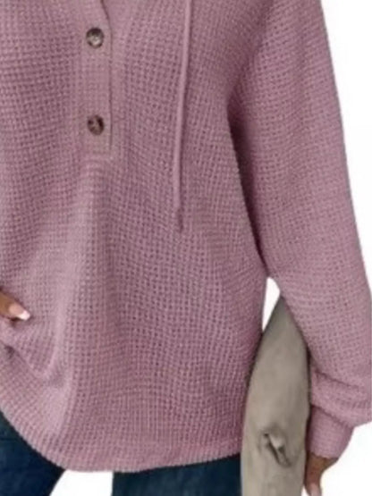Women's Waffle Knit Button-Detail Hoodie