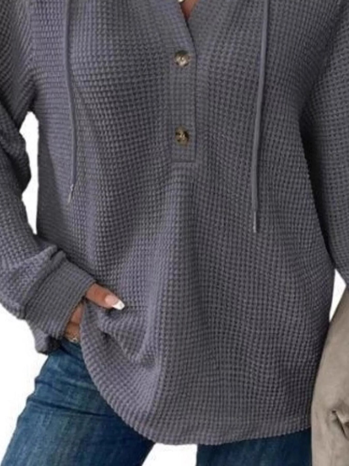 Women's Waffle Knit Button-Detail Hoodie