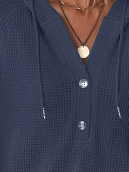 Women's Waffle Knit Button-Detail Hoodie
