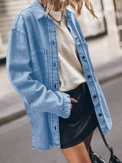 Women's Oversized Denim-Look Button-Up Shirt