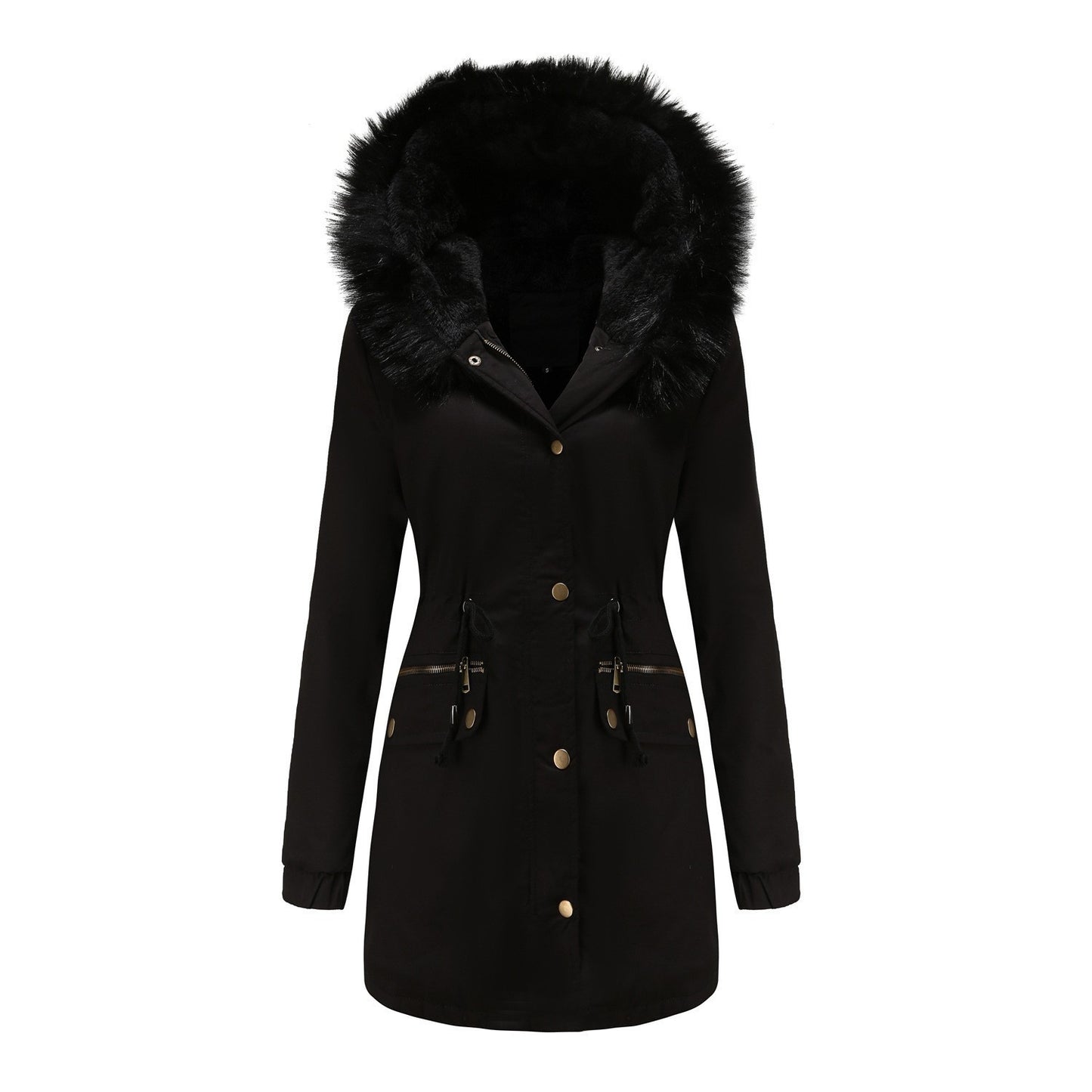 UrbanChic Women’s Fur Collar Workwear Parka – European Style Cotton Coat