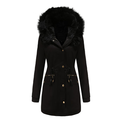 UrbanChic Women’s Fur Collar Workwear Parka – European Style Cotton Coat