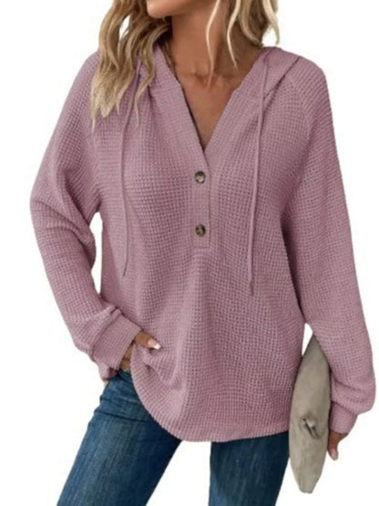 Women's Waffle Knit Button-Detail Hoodie