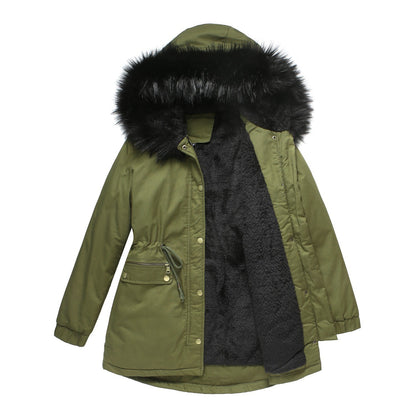 UrbanChic Women’s Fur Collar Workwear Parka – European Style Cotton Coat