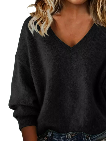 Women's V-Neck Dropped-Shoulder Sweater