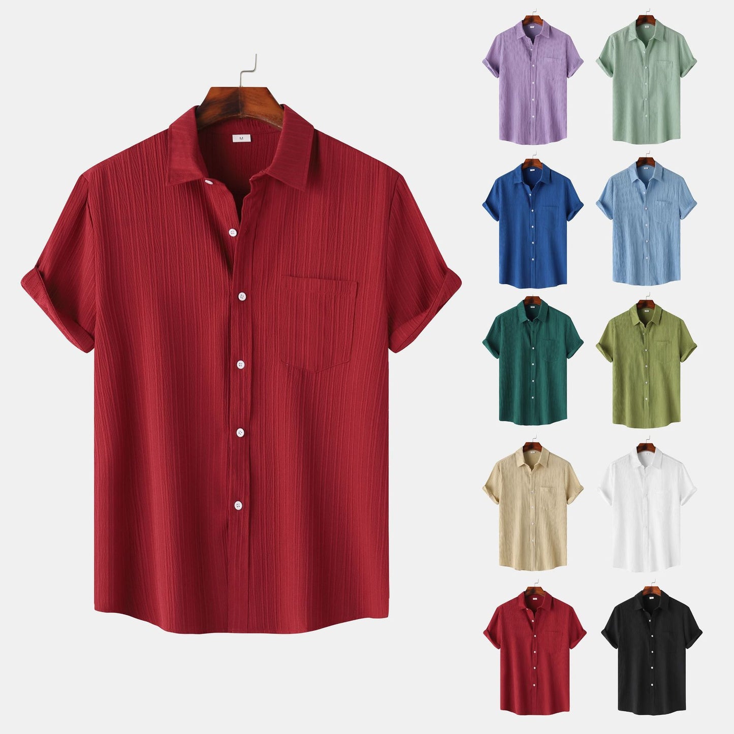 Chemise à manches courtes et col polo de couleur unie pour hommes