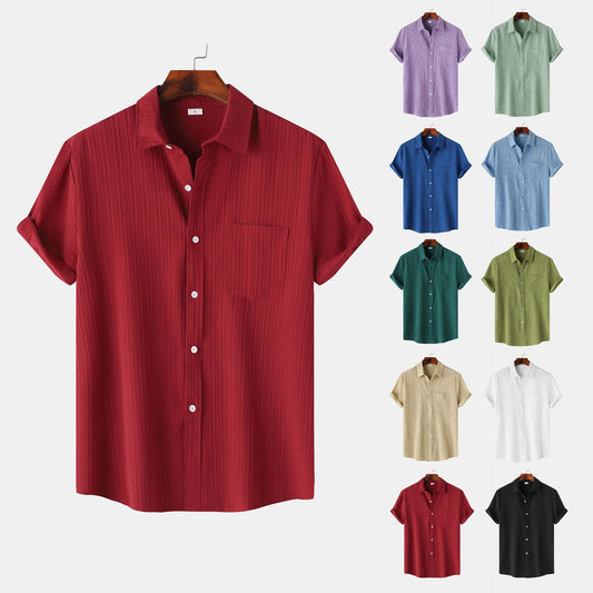 Camisa de manga corta con cuello tipo polo de color liso para hombre