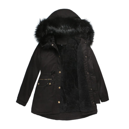 UrbanChic Women’s Fur Collar Workwear Parka – European Style Cotton Coat